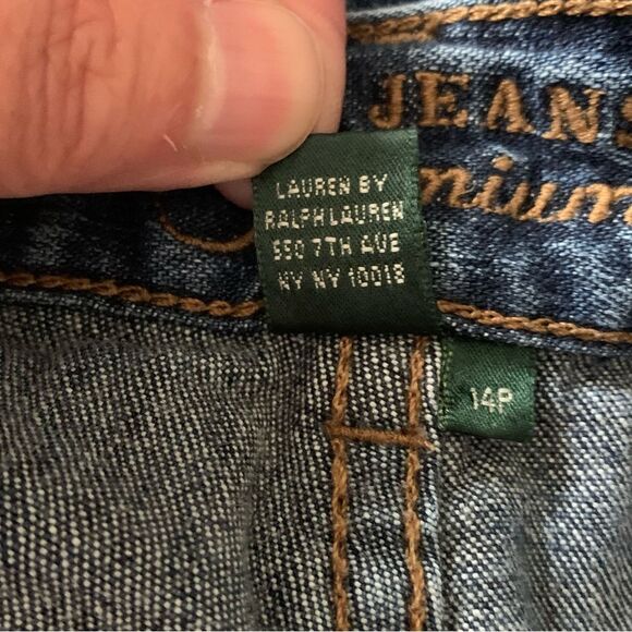 Lauren Jeans Co. Premium Blue Denim Straight Leg High Rise Jeans Size 14 Petite - Picture 5 of 11